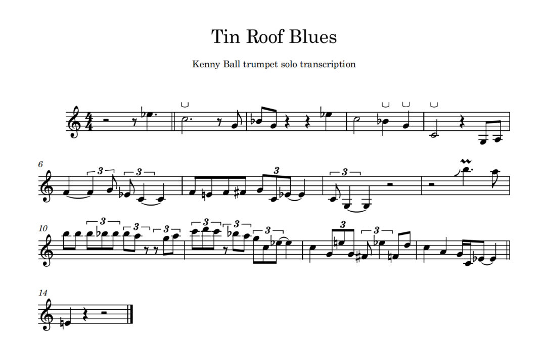 Tin Roof Blues – Kenny Ball trumpet solo transcription